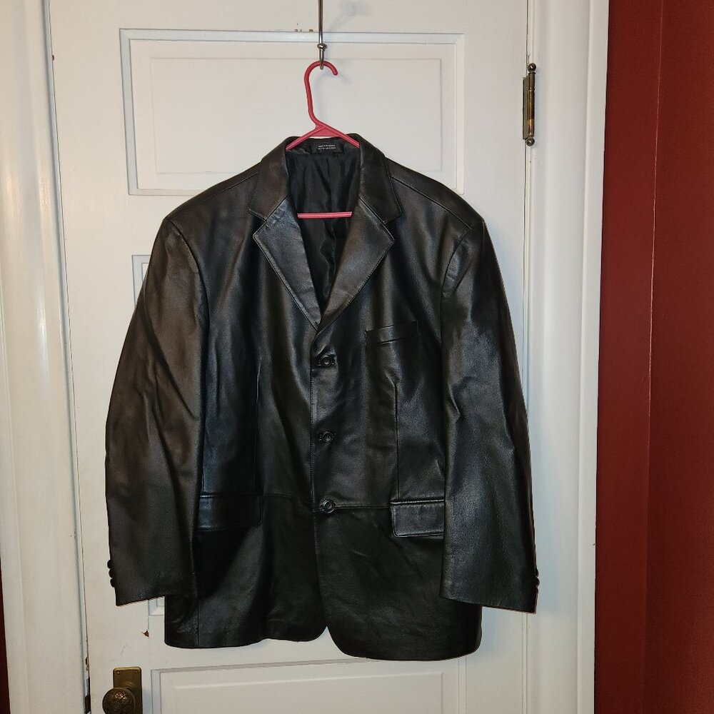 NWOT Stafford Black 100% Genuine Leather Blazer Sport Coat Sz XL